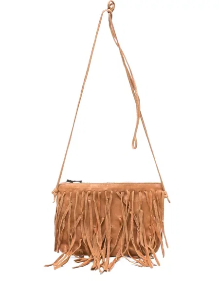 Mała torebka skórzana Sommet z frędzli skórzana brązowa