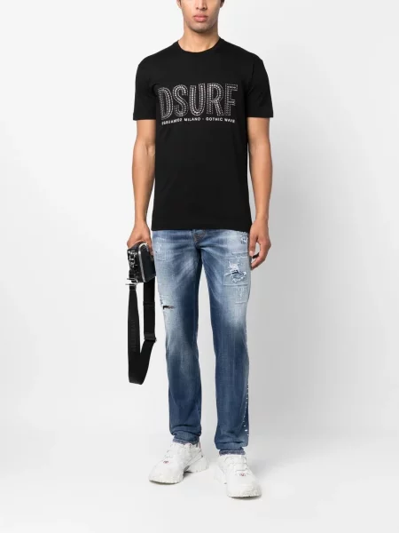 Trumpas marškinėliai Dsquared2 su spygliais juoda