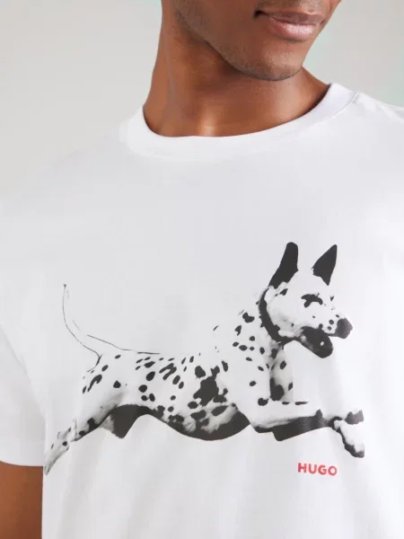 HUGO Tricou Dirunn roșu / negru alb