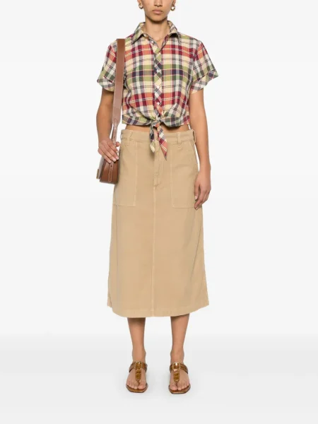 Haftowane satynowe spodnie Polo Ralph Lauren do kolan czarne