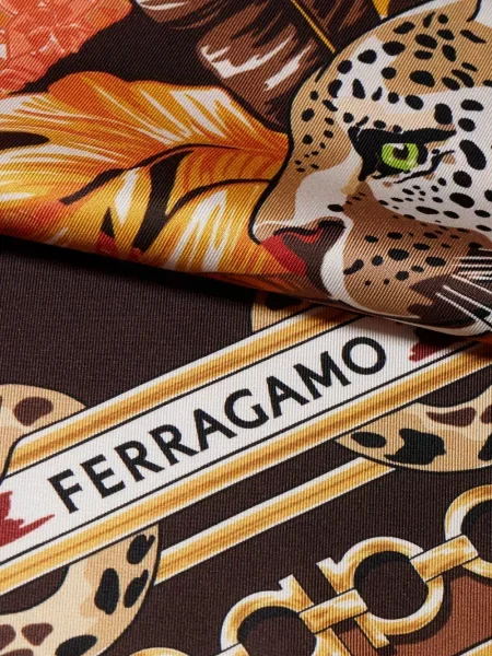 Fular Ferragamo de mătase cu imagine maro
