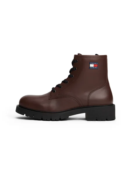 Tommy Jeans cizme de piele TJW LACE UP LEATHER BOOT maro