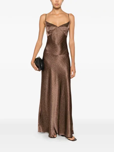 Rochie maxi Mc2 Saint Barth de mătase cu imagine cu model leopard maro