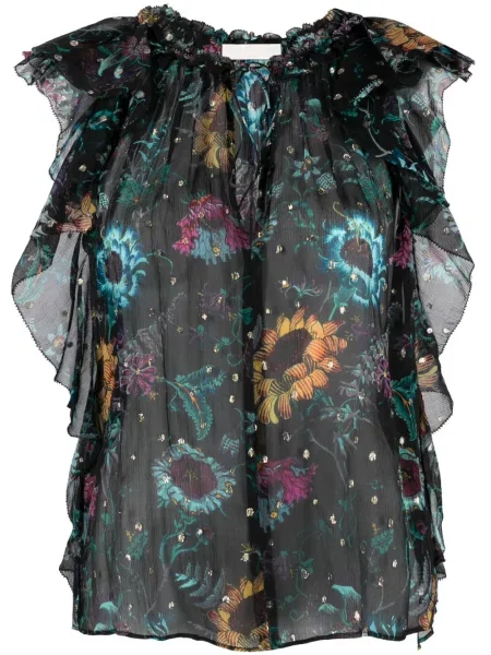 Top Ulla Johnson cu model floral cu imagine negru
