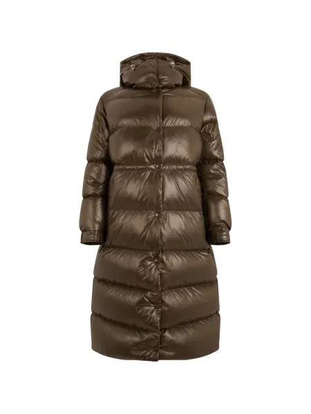 Lung geacă cu puf Moncler cu glugă maro