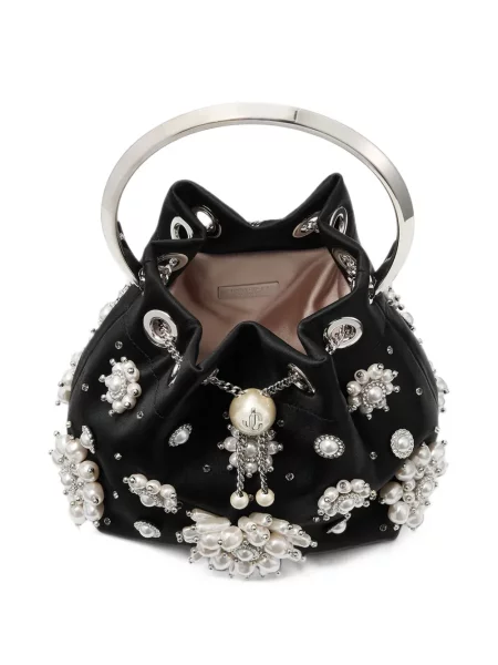 Сатенена чанта Jimmy Choo бродирана на цветя черно