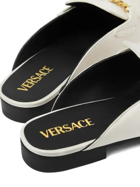 Papuci tip mules Versace din piele alb