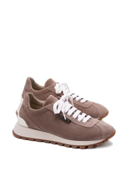 Sneakerși Brunello Cucinelli cu șireturi din piele de căprioară maro