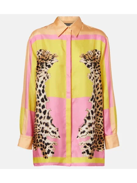 Cămașă Roberto Cavalli de mătase cu imagine