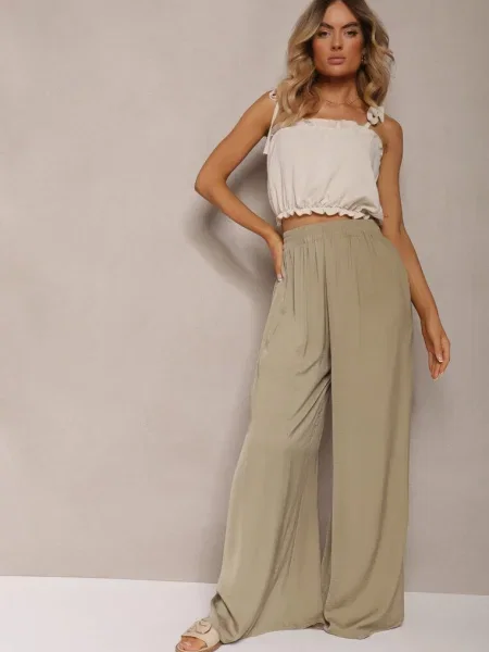 Pantaloni largi de vară cu în talie Philomen verzi