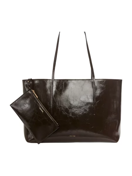 Shopper kabelka Calvin Klein s autogramom z ekologickej kože hnedá
