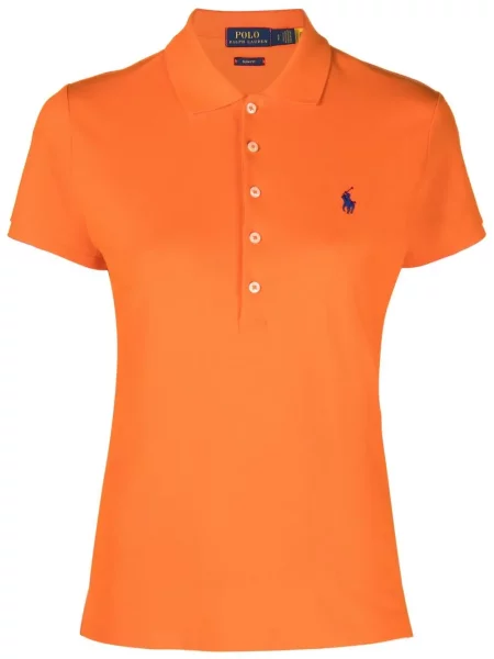 Μακρύς λινή μπλούζα Polo Ralph Lauren με κέντημα καφέ