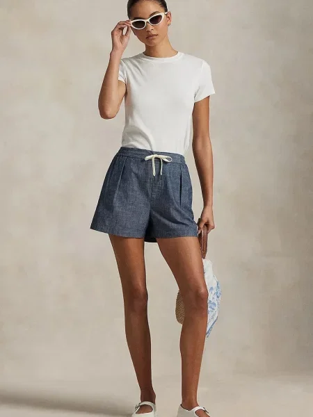 Polo Ralph Lauren szorty gładkie high waist niebieski