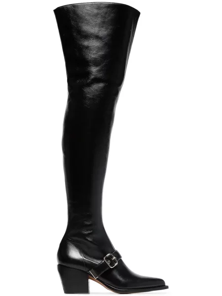 Cizme peste genunchi Chloé din piele negru