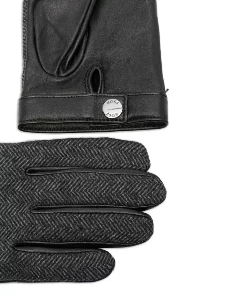 Mănuși Boss din piele cu model herringbone negru