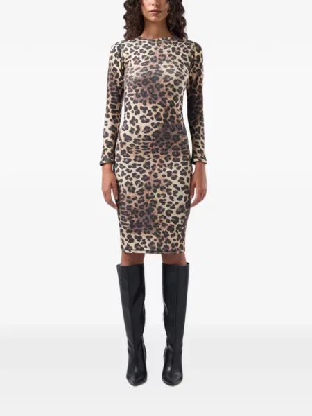 Rochie midi Gcds cu imagine cu model leopard maro
