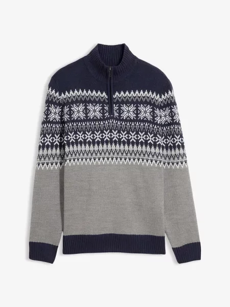 Sweter w norweski wzór o kroju regular fit szary