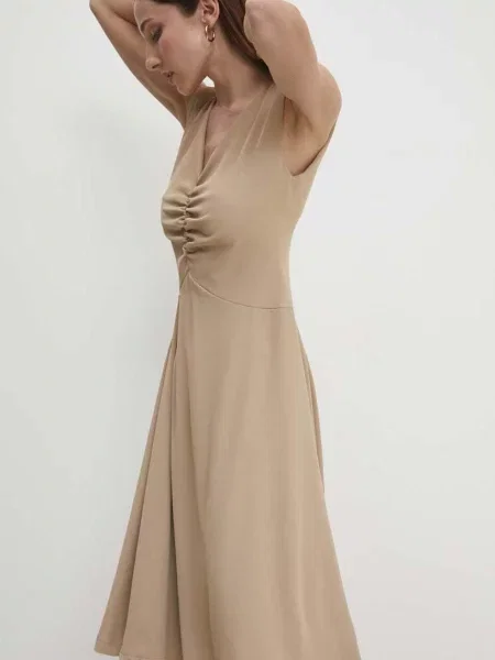 Answear Lab sukienka mini rozkloszowana beżowy