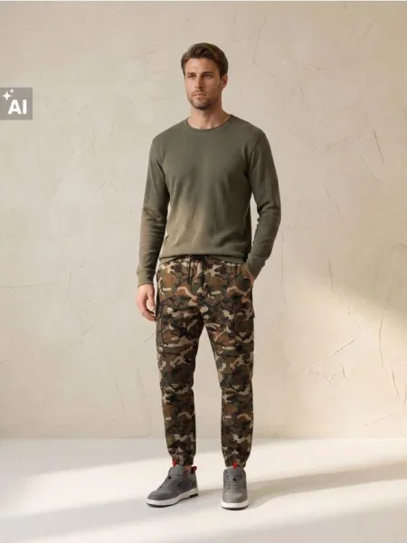 Sinsay tričko s dlouhými rukávy khaki