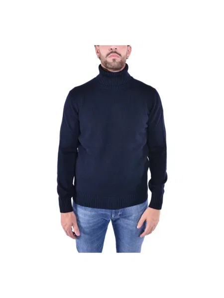Sweter z golfem Kangra wełniany do golfa niebieski