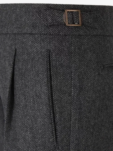 Pantaloni Berwich cu model herringbone gri