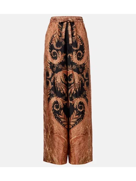 Jedwabne szerokie spodnie Zimmermann z nadrukiem czarne
