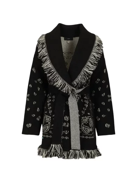 Cardigan Alanui cu franjuri din jacard negru