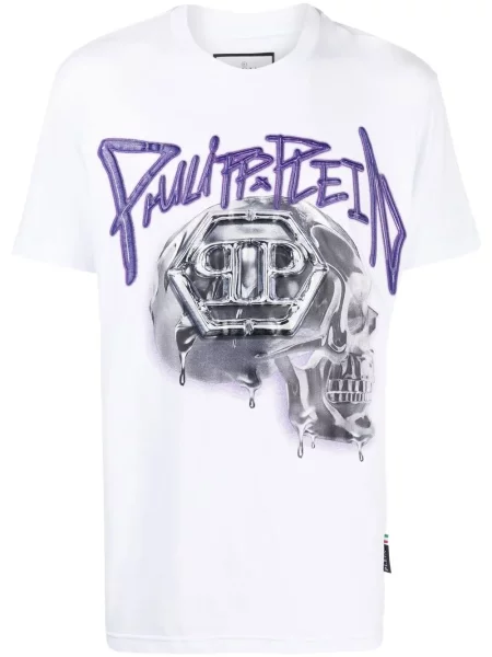 Tricou Philipp Plein cu imagine scurt alb