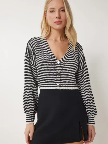 Happiness İstanbul Geacă tricotată negru alb