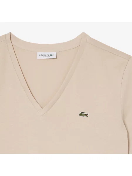 Lacoste T-Shirt O Luźnym Kroju Z Miękkiej Bawełny Z Dekoltem W Serek beżowa