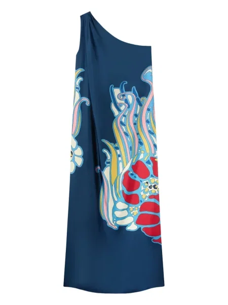 Rochie maxi La Doublej cu imagine cu un umăr gol de costum albastru