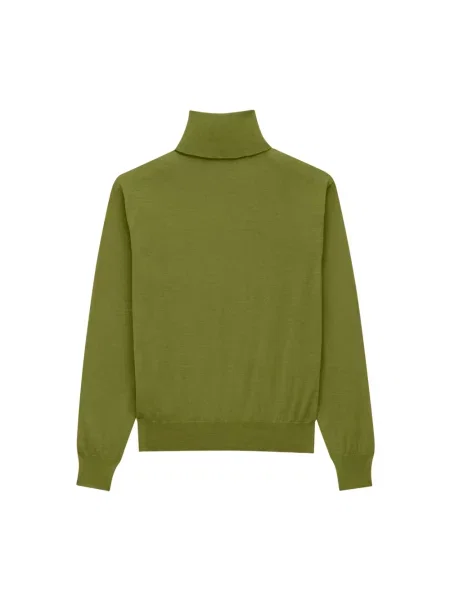 Lniany sweter z golfem Saint Laurent zielony