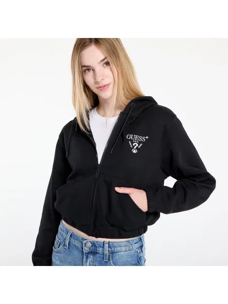 Суитшърт GUESS Roberta Full Zip Crop Sweatshirt Black XS черно