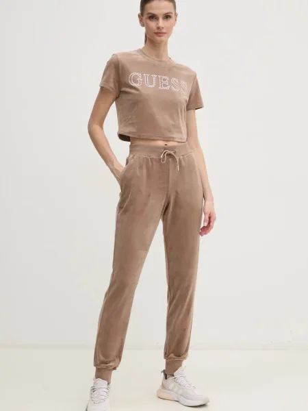 Велюрова футболка Guess COUTURE бежевий