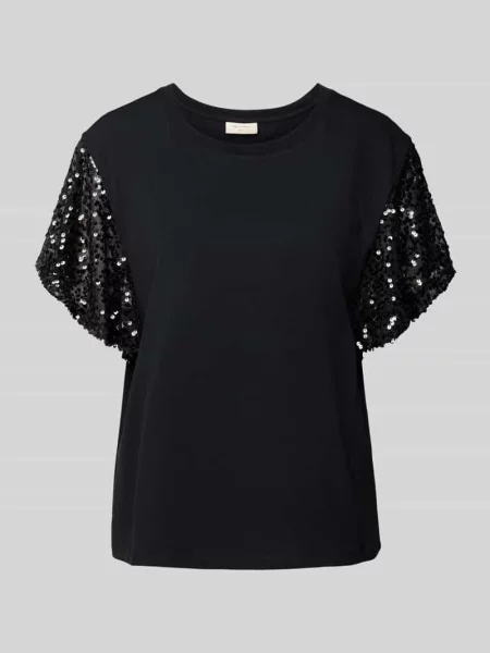 T-shirt z prążkowanym okrągłym dekoltem model ‘WINGS’ Free/quent czarna