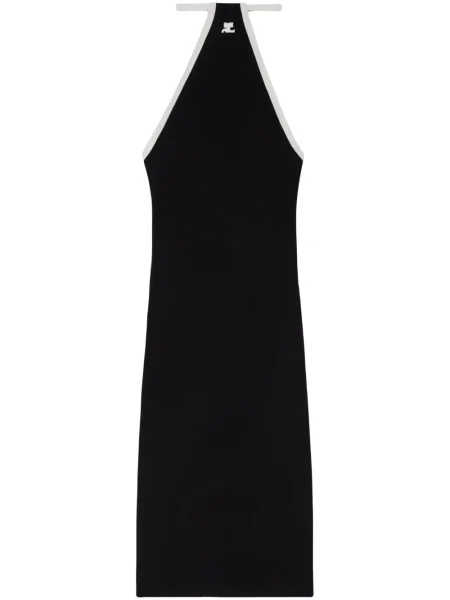 Rochie midi Courreges cu broderie până la genunchi cu gât halter negru