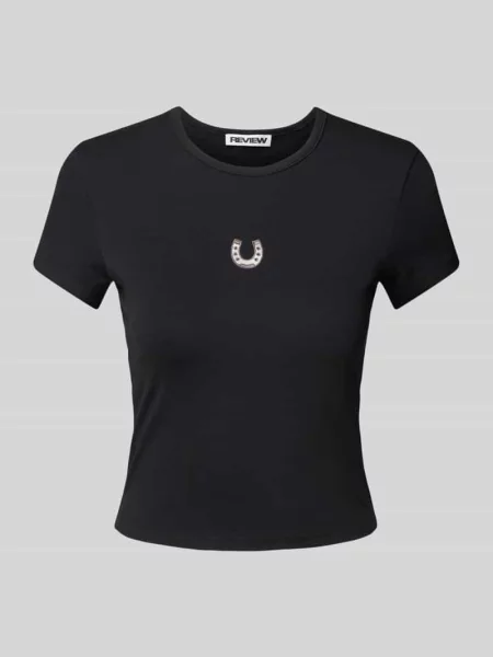 T-shirt z wyhaftowanym logo Review czarna