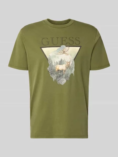 T-shirt o kroju regular fit z czystej bawełny z nadrukiem z motywem Guess zielona