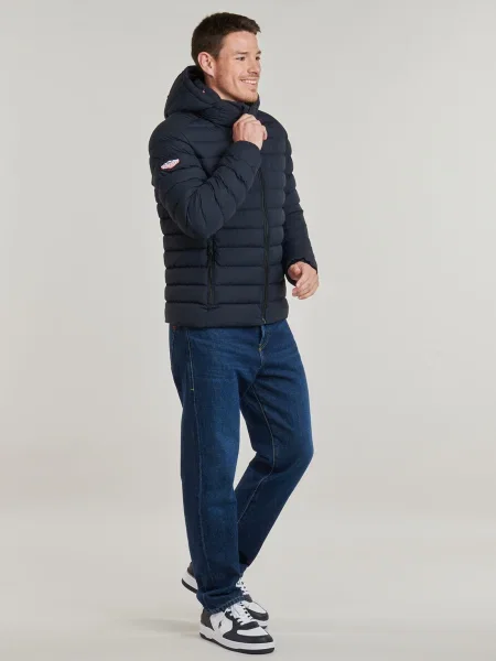 Geacă Superdry cu glugă albastru