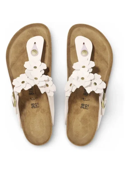 Pantofi Birkenstock cu model floral alb