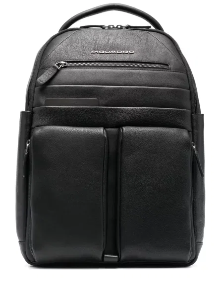 Rucsac Piquadro din piele cu autograf negru