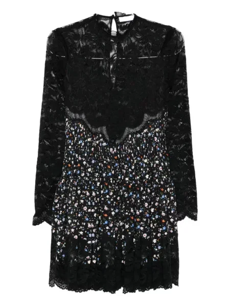 Rochie mini Rabanne cu model floral cu imagine din dantelă negru