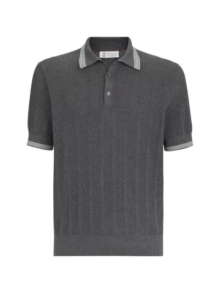 Tricou polo Brunello Cucinelli tricotate gri