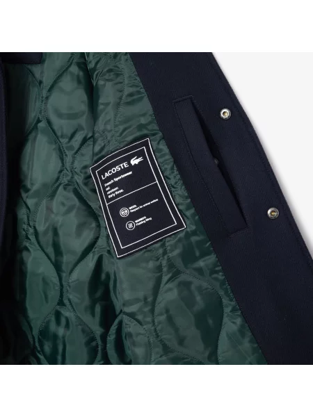 Lacoste Kurtka Premium Wool Varsity Badge granatowa