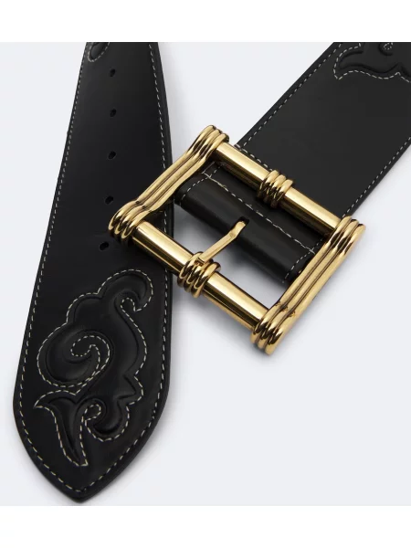 Curea Etro cu broderie din piele negru