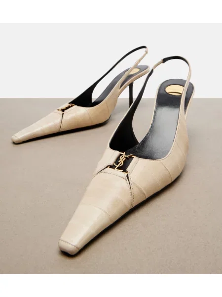 Kožené lodičky Saint Laurent s otvorenou pätou biela