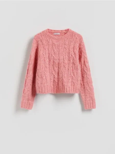 Reserved Pulover cu torsade roz