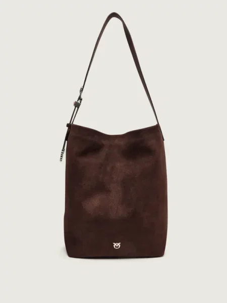 Pinko Geantă shopper BUCKET BIG TRITTICO | piele întoarsă maro