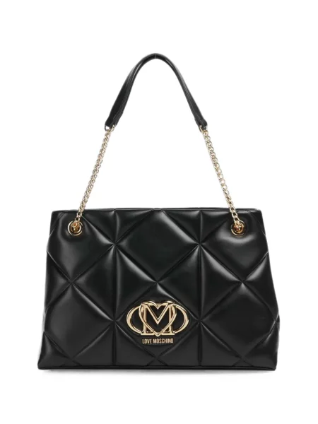 Matlasat geantă shopper Love Moschino cu autograf negru