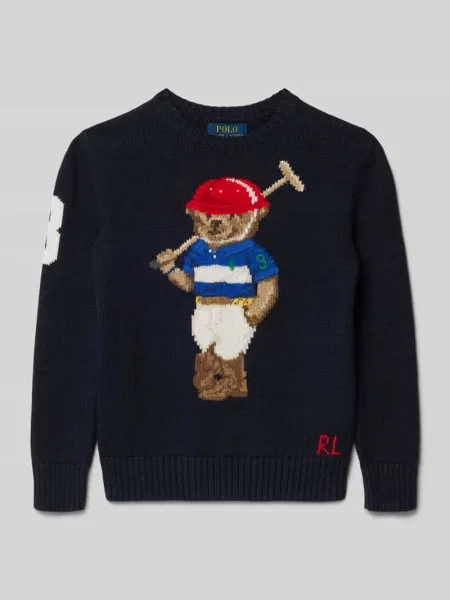 Sweter z dzianiny z Motyw i Okrągły dekolt Polo Ralph Lauren Teens granatowy